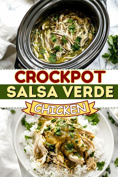 This quick and easy crockpot salsa verde chicken produces incredibly tender and flavorful shredded chicken, perfect for various Mexican-inspired dishes. Crockpot Salsa Verde Chicken, Crockpot Salsa Verde, Flavorful Shredded Chicken, Salsa Verde Chicken Crockpot, Crockpot Salsa, Casserole Mexican, Salsa Chicken Crockpot, Chicken Verde, Shredded Chicken Crockpot