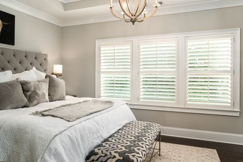 Shutters In Bedroom Decor, Shutters Bedroom Window, Blinds In Bedroom Window, Shutter Blinds Bedroom, Bedrooms With Shutters, Bedroom With Shutters, White Shutters Bedroom, Shutters Interior Window Bedrooms, Bedroom Window Shutters