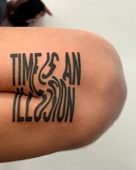 Fubiz | Time is an Illusion 🖤 Creative Tattoo by delicatesquash #tatoo #art #time #illusion #typo | Instagram Tattoo About Perspective, Time Is An Illusion Tattoo, Illusion Tattoo Ideas Woman, Perspective Tattoo Illusions, Time Illusion, Perspective Tattoo, Perspective Tattoos, Illusion Tattoo, Time Is An Illusion