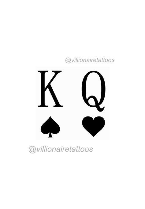 King Of Hearts Tattoo Design, Q And K Tattoo, King And Queen Tattoo Stencil, K Q Tattoo Couple Tat, Q Heart Tattoo, Q K Tattoo, Q Tattoo Queen, Q Of Hearts Tattoo, King Queen Tattoo Design