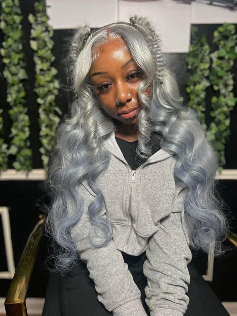 Frontal Wig Ideas With Color, Hairstyle For Lace Wig, 13x4x1 Lace Wig, Gray Lace Front Wigs Black Women Styles, Rubberband Hairstyles Wig, Frontal Wig Hair Colors, Wigs With Styles, Dye Wig Colors, Colors To Try On Wigs