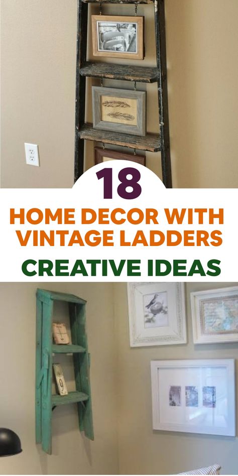 Enhance the appeal of your living space with creative decor inspiration featuring vintage ladders! Transform an unused wooden ladder into a chic bookshelf, showcasing your most-loved books and infusing personality into any room. Use the rungs to hang twinkling fairy lights or charming potted plants for a whimsical touch. Embrace nostalgia as you elevate your home into a warm retreat that combines comfort with character. Wooden Ladders Ideas Decor, Old Wooden Ladder Ideas, Trendy Bookshelf, Ladder Wall Decor, Ladder Christmas Decor, Vintage Ladder Decor, Wooden Ladder Ideas, Old Ladder Decor, Old Ladder Ideas