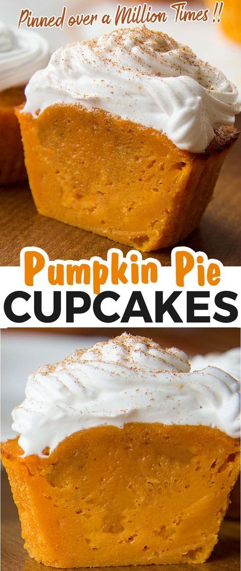 Impossible Perfect Fall Cupcakes! Perfect Cupcakes Recipe for Pumpkin Pie Cupcakes. Pinned over a Million Times!! Impossible Pumpkin Pie Cupcakes, Impossible Pumpkin Pie, Pumpkin Pie Cupcakes, Pie Cupcakes, Pasti Sani, Pumpkin Dessert, Food Cakes, Pumpkin Recipes, Cupcake Recipes