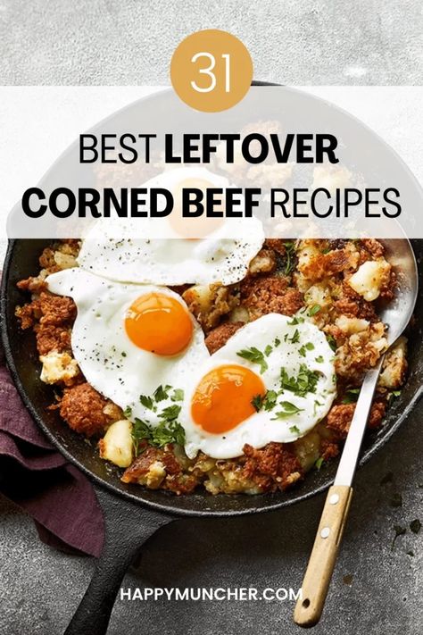 31 Leftover Corned Beef Recipes – Happy Muncher Corned Beef Leftovers Recipes, Leftover Corned Beef Recipes, Corned Beef Leftovers, Baked Corned Beef, Leftover Breakfast, Corned Beef Sandwich, Cabbage Casserole Recipes, Corn Beef, Corned Beef Brisket