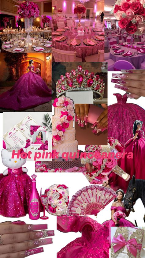 Hot Pink Quince, Hot Pink Quinceanera, Hot Pink Quinceanera Dresses, Quince Decor, Pink Quinceanera, Pink Sweet 16, Quinceanera Nails, Quinceanera Themes Dresses, Pink Quince