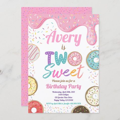 Two Sweet 2nd Birthday, Sweet One 1st Birthday, Rainbow Sprinkle, Birthday Party Pink, Blue Invitation, 2nd Birthday Party, 2nd Birthday Invitations, Two Sweet