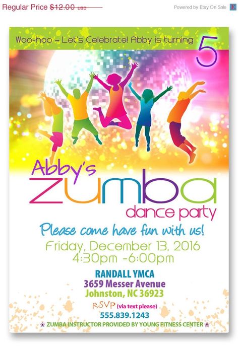 Zumba Dance Party Invitation... 9 bucks? I'm sure I can make this myself!! Valentines Dance, Zumba Party, Zumba Kids, Dance Party Invitations, Dance Party Birthday, Zumba Instructor, Zumba Dance, Fitness Fun, Event Poster Design