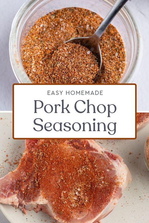 What's a little smokey, a little sweet, and a lot delicious? This super easy homemade pork chop seasoning! A blend of savory spices and a touch of brown sugar come together for the best dry seasoning for pork chops that you'll ever try. Best Pork Chop Seasoning, Fried Pork Chop Seasoning, Brown Sugar Bourbon Seasoning Recipe, Pork Chop Seasoning Recipe, Pork Chop Seasoning Rub, Dry Rub Pork Chops, Pork Seasoning Recipe, Seasoning For Pork Chops, Pork Chops Seasoning