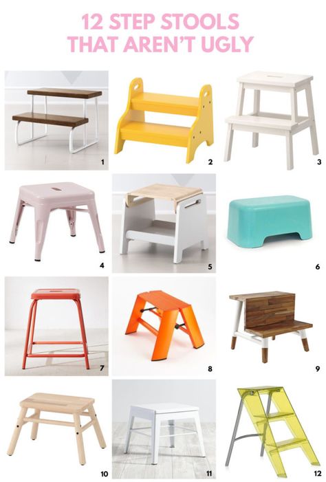 12 Step Stools That Aren't Ugly - Studio DIY    https://studiodiy.com/2018/06/27/12-step-stools-that-arent-ugly/ Cute Step Stool, Closet Step Stool, Kitchen Stools Diy, Wooden Stools Diy, Diy Step Stool, Ikea Step Stool, Thrift Furniture, Kitchen Stools With Back, Bathroom Step Stool