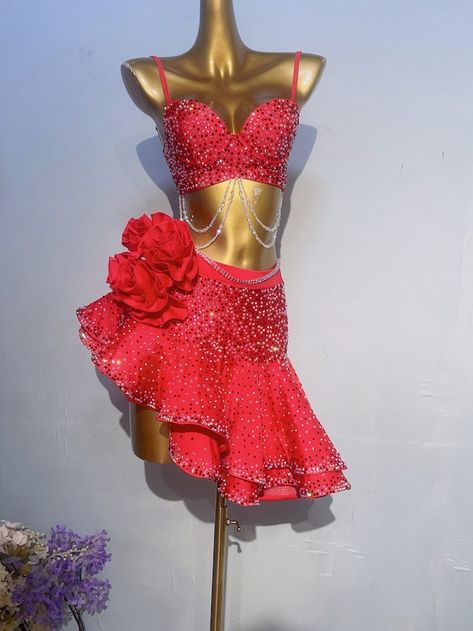 CustomPilot - Etsy Latino Dance Dress, Red Jazz Dance Costumes, Latin Party Outfit, Latin Dresses Ideas, Latin Dance Outfit, Latin Dance Dresses For Competition, Latin Dress Competition, Red Dance Costumes, Ballroom Dance Outfits