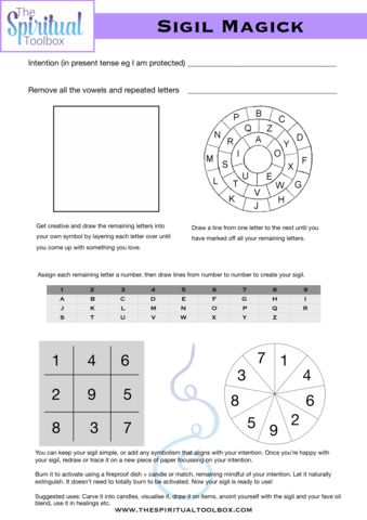 Create Your Own Sigil (Magick Symbol) – The Spiritual Toolbox Create Sigils Witchcraft, Printable Sigil Worksheet, Sigil Grid, Sigil For Prosperity And Good Fortune, Sigil Making Guide, Creating Your Own Sigils, Free Printable Sigil Worksheet, Making A Sigil, Talismans Vs Sigils Witchcraft