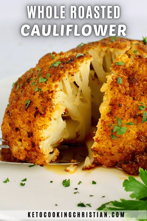 Full Roasted Cauliflower, Whole Oven Roasted Cauliflower, Cooking A Whole Head Of Cauliflower, Instant Pot Whole Cauliflower Recipes, Things To Do With Cauliflower, Roasted Head Of Cauliflower Recipes, Oven Roasted Cauliflower Head, Whole Califlour Baked, Roast Whole Cauliflower Oven