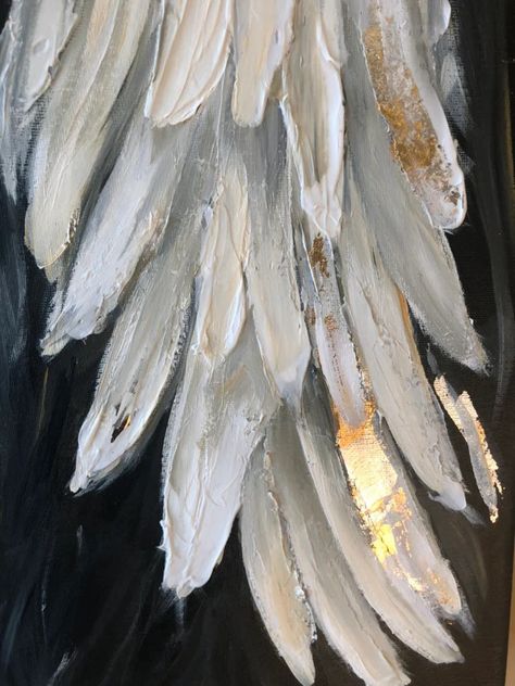 Wings Painting, Angel Wings Painting, Angel Wings Art, Textured Paint, Wings Art, Angel Aesthetic, Angel Painting, Black White Gold, Angel Art