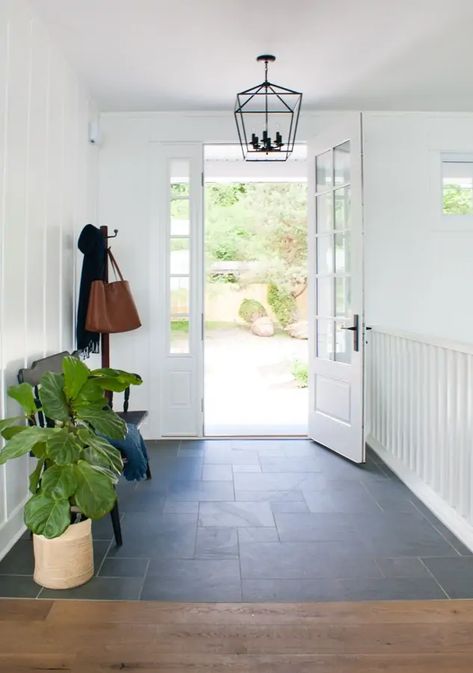 Blue Slate Entry Way Tile - The Lilypad Cottage Blue Slate Tile, Wood Tile Floor Kitchen, Tile Entry, Batten Walls, Entry Floor, Laminate Flooring Colors, Entryway Tile, Entry Tile, Entryway Flooring