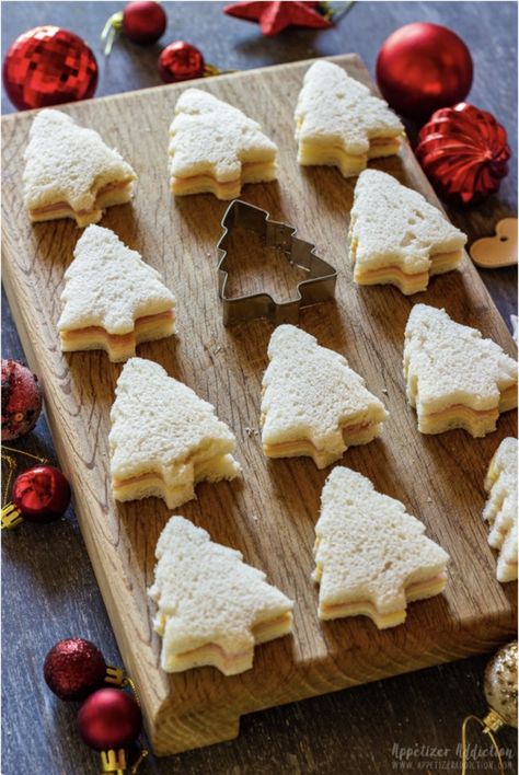 27 Cute Christmas Appetizers - Easy Party Showstoppers! | Two Healthy Kitchens Christmas Tree Sandwiches, Kid Christmas Party Food, Finger Food For Kids, Christmas Sandwiches, Marinated Feta, Christmas Finger Foods, Christmas Party Snacks, Jul Mad, Christmas Tea Party