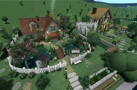 Bloxburg Unique Houses, Bloxburg House Inspo Cottage Core, Bloxburg Hillside Cottage, Whimsical Bloxburg House, Cottage House Ideas Bloxburg, Building Ideas For Bloxburg, Bloxburg Cottage Room Ideas, Bloxburg Cottage Core House Ideas, Bloxburg Fantasy House