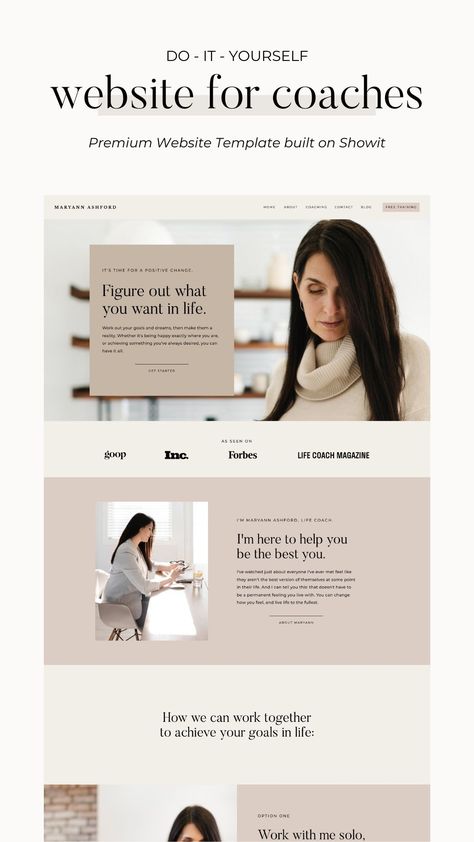 Maryann is a modern, sophisticated website template for life coaches built on Showit. Maryann was made for coaches who want to make an impact and look high-quality. Check out the full Maryann template site by viewing our demo! ⭐ showit website template, showit website design, coaching website template, showit templates for coaches, life coach websites, life coach website design, life coach web design, life coach website template Coaching Website Template, Life Coaching Website Design, Career Coach Branding, Life Coach Website Design, Coaching Website Design Inspiration, Life Coach Websites, Coaching Website Design, Life Coaching Website, Coach Website Design