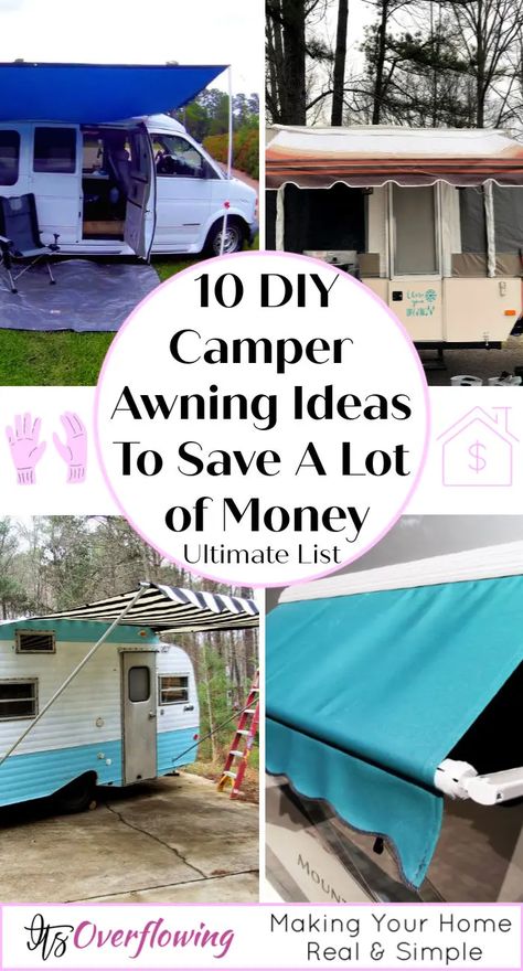 10 DIY Camper Awning Ideas To Save A Lot of Money Travel Trailer Awning Ideas, Vintage Camper Awning Diy, Road Ranger Camper Remodel, Trailer Awning Ideas, Rv Awning Ideas Diy, Camping Awning Ideas, Diy Trailer Awning, Pop Up Camper Awning Ideas, Skoolie Awning