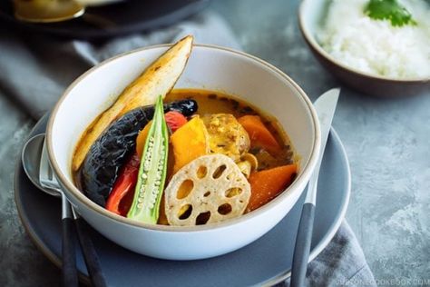 A delicious and cozy Soup Curry with fall-off-the-bone chicken and rainbow vegetables. #hokkaido #sapporo #soupcurry #japanesefood | Easy Japanese Recipes at JustOneCookbook.com Curry Soup Recipes, Soup Curry, Japanese Soup, Easy Japanese Recipes, Japanese Curry, Colorful Dishes, Mango Chutney, Curry Soup, Japanese Recipes