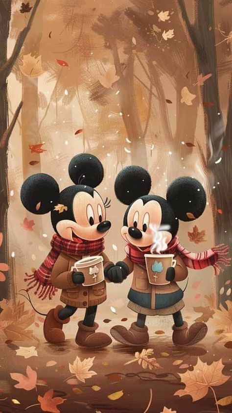 Mickey And Minnie Fall Wallpaper, Cartoon Wallpaper Aesthetic Disney, Disney Fall Phone Wallpaper, Fall Wallpaper Cute Cartoon, Disney Halloween Lockscreen, Fall Ambiance Wallpaper, Mickey Mouse Fall Wallpaper, Autumn Disney Wallpaper, Disney Fall Pictures