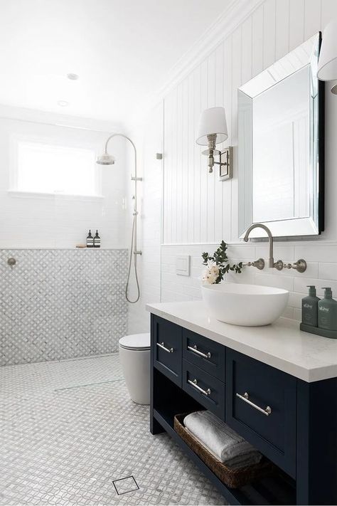 Home Beautiful V Groove Bathroom, Tile Palette, Hampton Style Bathrooms, Bathroom Hamptons, Hamptons Style Bathroom, Hamptons Style Home, Styl Hampton, Coastal Hamptons, Hampton Style