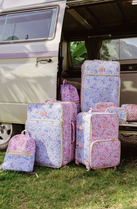 Cute Suitcases For Women, Love Shack Fancy Suitcase, Preppy Suitcase, Preppy Luggage, Preppy Travel Bags, Floral Suitcase, Camp Accessories, Cute Suitcase, Loveshack Fancy