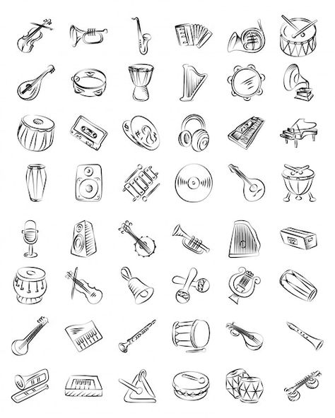 Music Cute Drawing, Music Line, Music Notes Drawing, Musik Tradisional, Musical Instruments Drawing, Music Drawing, Music Doodle, Music Tools, Music Notes Tattoo