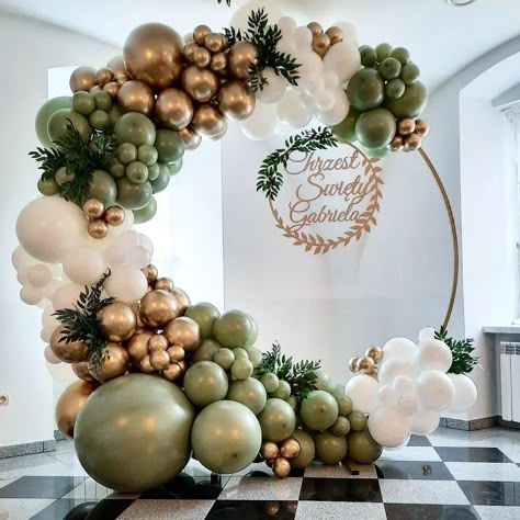 Balloon Arch Diy Photo Backdrops, Aesthetic Birthday Party, Green Balloon Garland, Sweet 16 Party Decorations, Happy Birthday Decor, Gold Decorations, Aesthetic Birthday, Diy Balloon Decorations, Birthday Party Theme Decorations