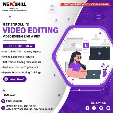 Learn BIG, Save Big and shine like a YouTube Star. 
In Video Editing course, you'll learn to edit videos like a 𝐩𝐫𝐨 by using creative video editing techniques.
For Registration: https://forms.gle/ERNHjp8e26eqgMbv8
📍Visit @ 01, 2nd Floor, Arfa Software Technology Park, Lahore
📞Or contact here for registration: 03096663331: 03096663330 :: 03007753334
📍For Further Details:
UAN# 0309-6663330-1
WhatsApp# 0309-6663330-1
Live: https://wa.me/923096663331
Website: www.nexskill.com Video Editing Course, Youtube Seo, Entertainment Industry, Like A Pro, Video Editing, Professions, To Start, Career, Create Your