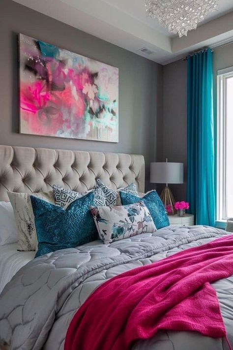 Tiffany Blue And Pink Bedroom, Turquoise Bedroom Ideas For Adults, Pink And Teal Bedroom, Mansion Layout, Blue And Pink Bedroom, Turquoise Bedroom, Bloxburg Rooms, Dorm Room Styles, Teal Bedroom