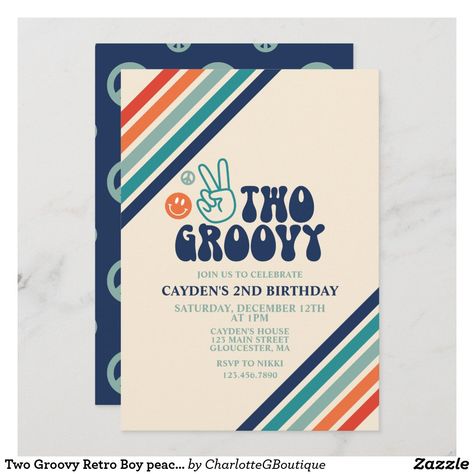 Two Groovy Boy Birthday, Two Groovy Birthday Party Boy, Peace Sign Birthday, Two Groovy Birthday, Hippie Birthday Party, Groovy Party, 2nd Birthday Party For Boys, Two Groovy, Groovy Birthday