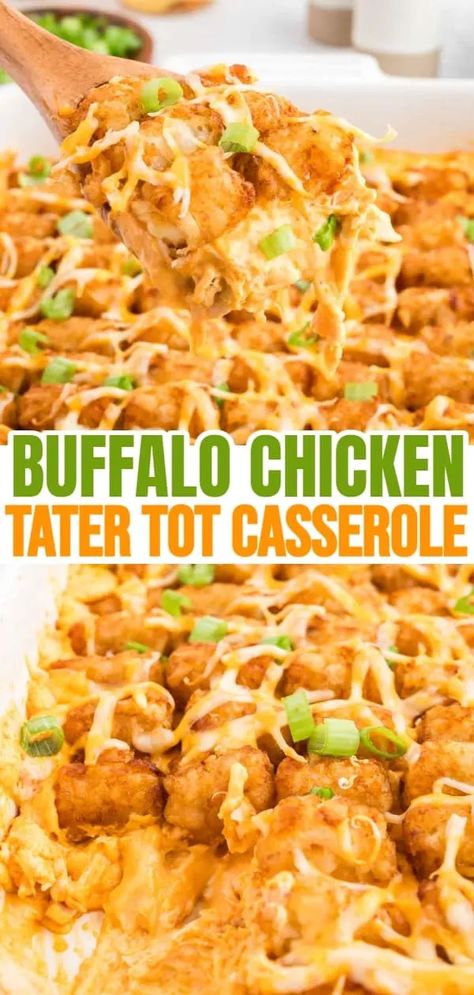 Buffalo Chicken Dip Tater Tot Casserole, Meals For A Lot Of People, Tater Tot Buffalo Chicken Casserole, Tater Tot Casserole With Rotel, Chicken And Tots Casserole, Easy Dinner Recipes Buffalo Chicken, Chicken Tater Tot Recipes, Bbq Chicken Tater Tot Casserole, Southwest Tater Tot Casserole