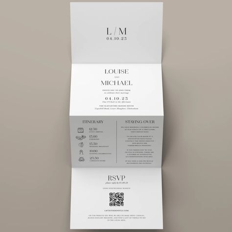 Wedding Invitation Monogram, Qr Code Invitation, Wedding Stationary Design, Sample Invitation, Swatch Book, Folded Wedding Invitation, Minimal Wedding Invitation, Digital Invitations Wedding, Invitation Mockup