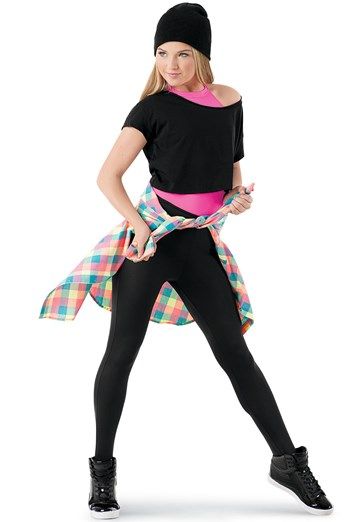 Weissman™ | Leotard, T-Shirt, Leggings & Plaid Shirt Hip Outfits, Dance Wear Hip Hop, Jazz Dance Outfits, Kids Leather Jackets, Outfit Dance, Hip Hop Dance Outfits, Hiphop Dance, Zumba Outfit, Hip Hop Girl