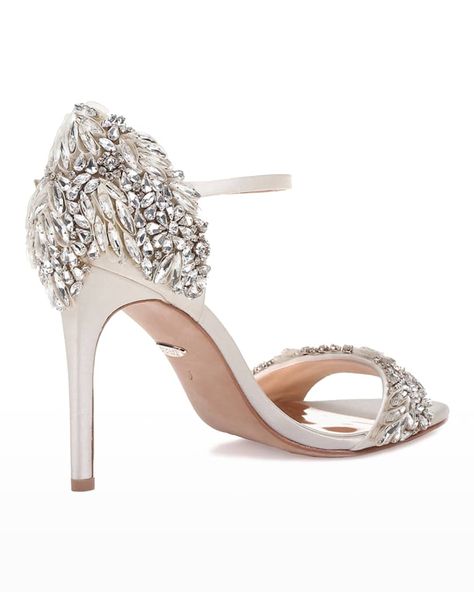 Badgley Mischka Tampa Embellished Satin Sandals | Neiman Marcus Badgley Mischka Wedding Shoes, Badgley Mischka Shoes Wedding, Satin Sandals, Badgley Mischka Shoes, Monogrammed Items, Red Carpet Looks, Badgley Mischka, Glamorous Evening Gowns, Stiletto Heel