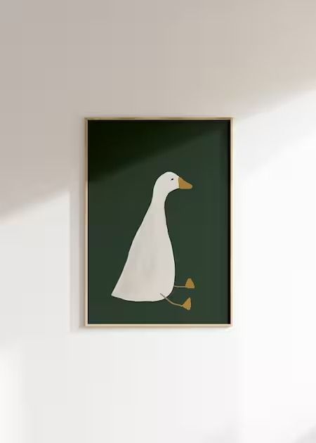 Green Boy Nursery, Goose Poster, Green Nursery Boy, Cute Goose, Room Illustration, Poster Dark, Dark Green Background, Nursery Room Inspiration, Silly Goose