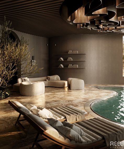 Spa Interior Design Luxury, Pool Basement, Spa Design Interior, Luxury Spa Design, Classic Bedroom Design, Indoor Swimming Pool Design, Indoor Pool Design, Indoor Spa, Spa Furniture