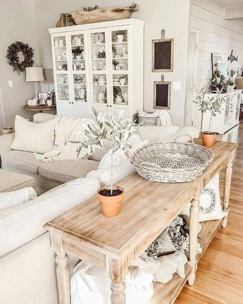 Bree Larson, Farm House Livingroom, Lots Of Plants, Farmhouse Decor Living Room, White Furniture, Farmhouse Living, White Decor, Front Room, A Living Room