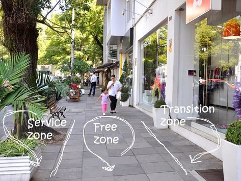 Well-designed sidewalks have three zones, helping them serve as vibrant public spaces. Photo by Luísa Schardong/EMBARQ Brasil. Urban Ideas, Streetscape Design, Urban Design Diagram, Walkable City, Urban Design Concept, New Urbanism, Urban Landscape Design, Public Space Design, Urban Furniture