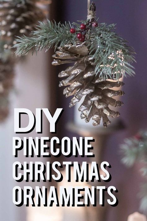 Really Easy Pine Cone DIY Christmas Ornament (and 30+ other DIY Christmas Ornaments) Pine Cone Christmas Ornaments, Pine Cone Diy, Pinecone Crafts Christmas, Cones Diy, Pinecone Christmas, Glam Christmas Decor, Faux Christmas, Diy Pinecone, Diy Christmas Ornaments Easy