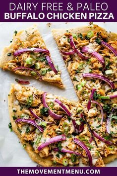 Buffalo Chicken Pizza Recipe, Paleo Buffalo Chicken, Pizza Gluten Free, Healthy Sesame Chicken, Easy Steak Fajitas, Dairy Free Pizza, Paleo Pizza, Best Paleo Recipes, Buffalo Chicken Pizza