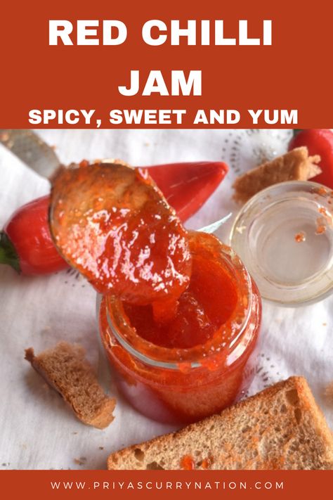 Red chilli jam- easy, spicy, sweet, and tasty everyday jam recipe..