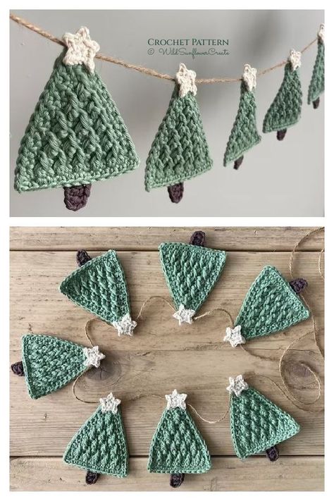 Garland Crochet Pattern, Garland Crochet, Crochet Ornament Patterns, Crocheted Christmas, Crochet Tree, Crochet Garland, Crochet Xmas, Crochet Christmas Trees, Crochet Christmas Decorations