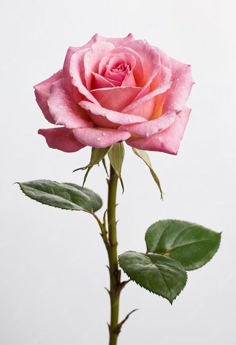 Premium Photo | Wet pink rose flower on white background Rose Reference Photo, Flowers Reference Photo, Drooping Rose, Flower Reference Photo, Roses White Background, Rose White Background, Rose On Stem, Pink Rose Png, Rose With Stem