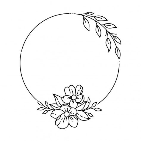 Floral frame Premium Vector | Premium Vector #Freepik #vector #flower #frame #floral #circle Embroidery Stitches Flowers, Broderie Simple, Hand Embroidery Patterns Free, Pola Bordir, Wreath Drawing, Kraf Diy, Hand Embroidery Patterns Flowers, Pola Sulam, Floral Drawing