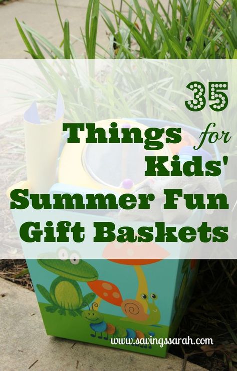 Summer, summer, summer!  Surprise summer dreaming kiddos with a  fun gift basket made up from among the 35 items found here. Delighted looks will follow. Summer Fun Gift Basket, Fun Gift Basket Ideas, Summer Gift Baskets, Summer Dreaming, Boyfriend Gift Basket, Kids Gift Baskets, Kids Baskets, Things For Kids, Summer Fun For Kids