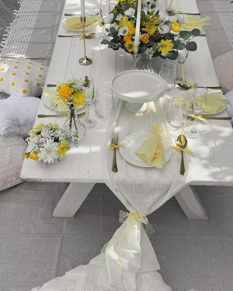 A yellow picnic table is all about embracing positivity and new beginnings. 🌼💛🥂 👉DM us for booking and inquiries. Let’s make your party vision a reality! #cuddlesandcandles_ #cuddlesandcandlesevents #cuddlesandcandles #picnic #bridetobe #bridalshower #bride #picnicparty #picnictable #wedding #party #partydecor Yellow Picnic, Sand Candles, Picnic Inspiration, Picnic Party, Picnic Table, New Beginnings, Instagram A, Bridal Shower, Wedding Party