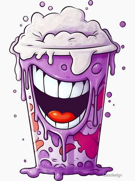 Cute Voodoo Doll Art, Drawing Food Ideas, Grimace Fanart, Drawing Stickers Art, Neon Art Drawings, Ice Cream Graffiti, Food Graffiti, Grimace Shake, Really Cool Drawings