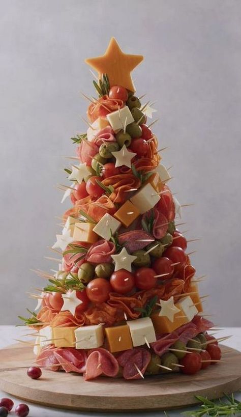 Aldi Party Food, Charcuterie Christmas Tree, Party Food Christmas, Food Christmas Tree, Charcuterie Christmas, Christmas Buffet, Food Christmas, Decorações Com Comidas, Christmas Recipes Appetizers