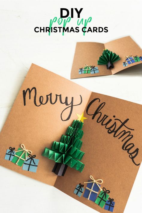 DIY Pop Up Christmas Cards - Christmas Tree Card - Sweet Teal Creative Diy Christmas Cards, Christmas Cards Christmas Tree, Christmas Card Ideas Pop Up, X Mas Cards Diy, Christmas Cards Pop Up, Gift Card Diy Ideas, Christmas Card Pop Up, New Year Cards Diy, How To Make Christmas Cards